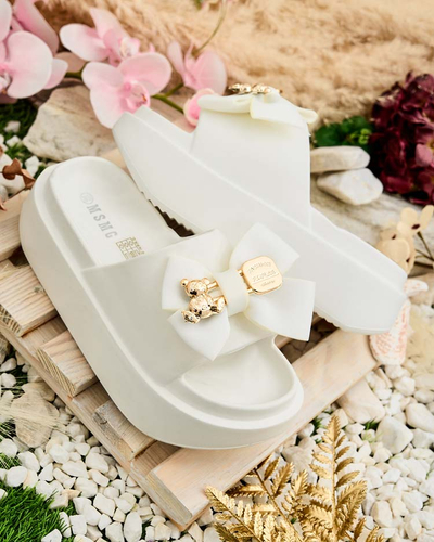 Royalfashion Tongs en caoutchouc pour femme avec nœud décoratif Apis