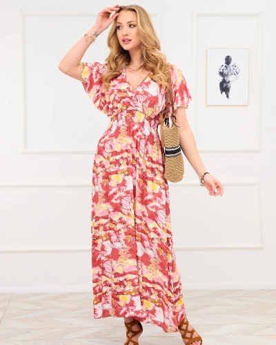Robe longue rouge à motif tendance pour femme - Vêtements