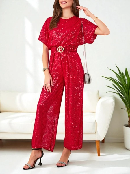 Royalfashion Combinaison longue pour femme avec sequins