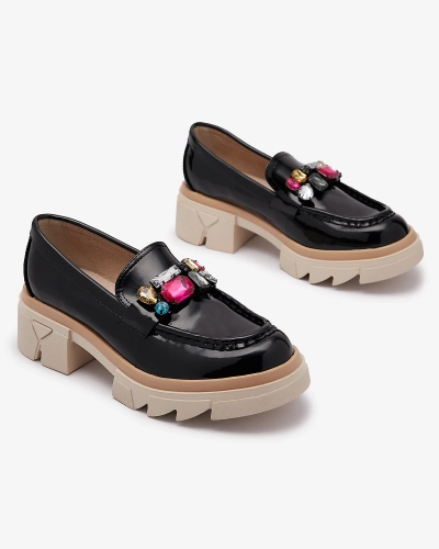 Mocassins noirs laqués avec pierres colorées Sarix - Footwear