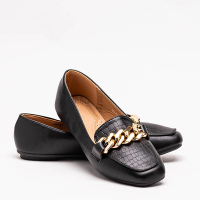 Mocassins noirs pour femme avec gaufrage et chaîne sur le bout - Shoes
