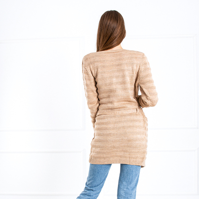 Cardigan femme beige noué avec poches - Vêtements