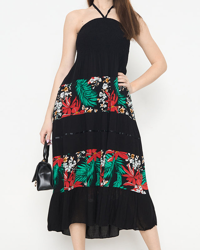 Robe midi fleurie noire femme - Vêtements