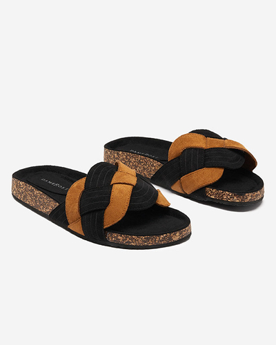 Chaussons Zapri éco-suède noir et marron femme - Chaussures