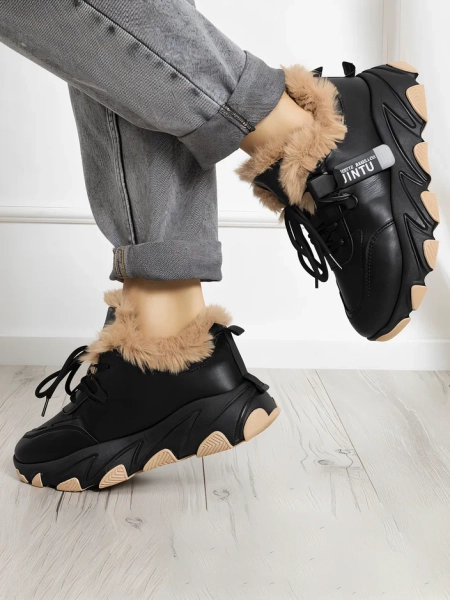 Baskets de sport noires pour femmes avec fourrure Nonua. Chaussures