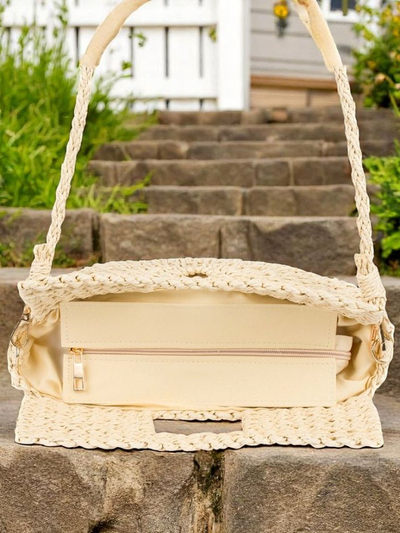 Royalfashion Petit sac à main en paille pour femme Mini Moon Straw