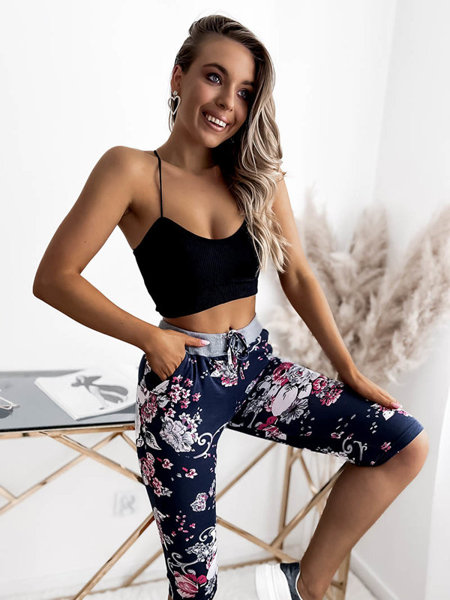 Short femme 3/4 bleu marine et rose GRANDES TAILLE - Vêtements