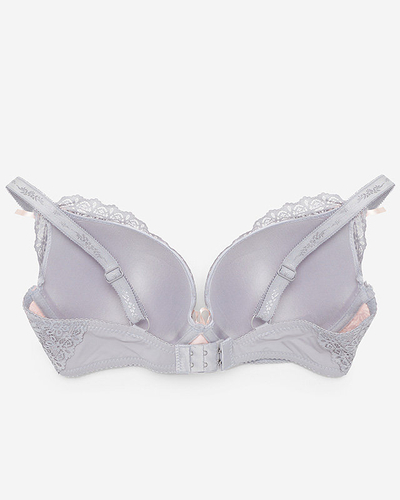 Soutien-gorge en dentelle gris et rose pour femme - Sous-vêtements