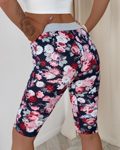 Short 3/4 pour femme bordeaux à motif fleuri - Vêtements