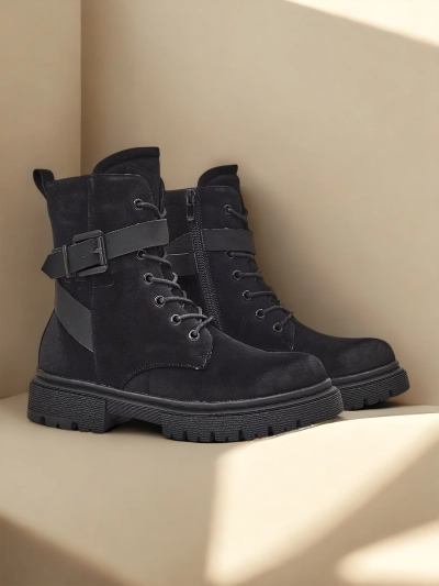 Bottines style worker pour femmes noires Miros
