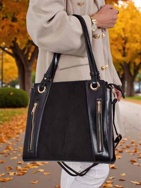 Sac à main shopper pour femmes en cuir écologique Silent Raven
