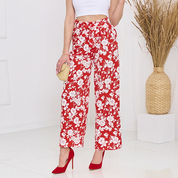 Pantalon palazzo à fleurs rouges - Vêtements
