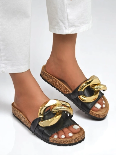 Royalfashion Claquettes noires pour femmes avec décoration Sofig