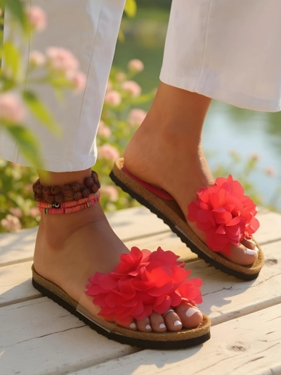 Royalfashion Claquettes pour femmes avec fleurs Flora Soft