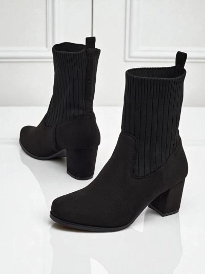 Bottines femme en éco-daim à talon bloc avec empiècement façon chaussette LumenThorn