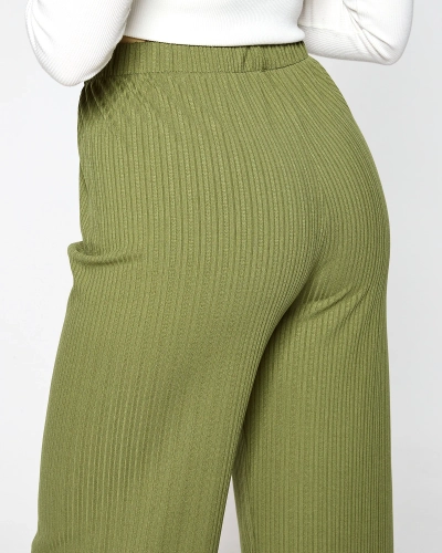 Pantalon large côtelé vert pour femme - Vêtements