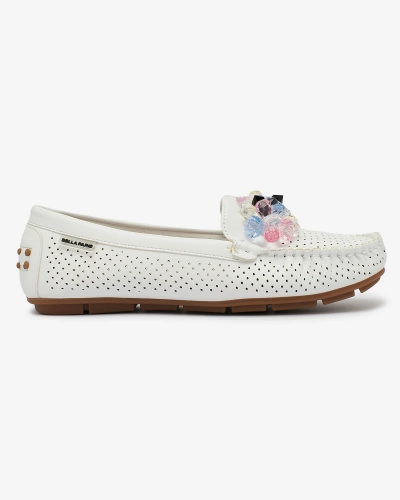 Royalfashion Mocassins blancs ajourés pour femme avec cristaux décoratifs Cizzas