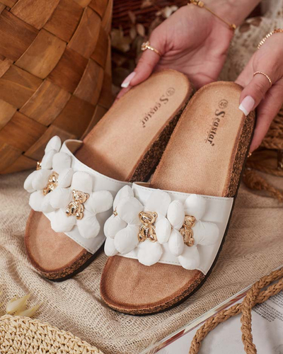 Royalfashion Tongs pour femmes avec oursons et fleurs dorés Isaralle