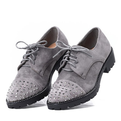 Szare półbuty z cyrkoniami Ashley- Obuwie