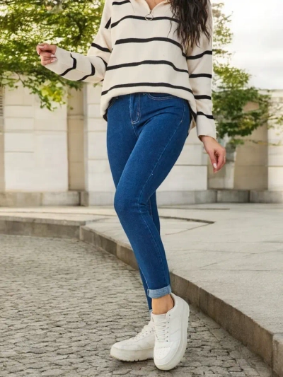 Royalfashion Jean skinny en coton pour femmes