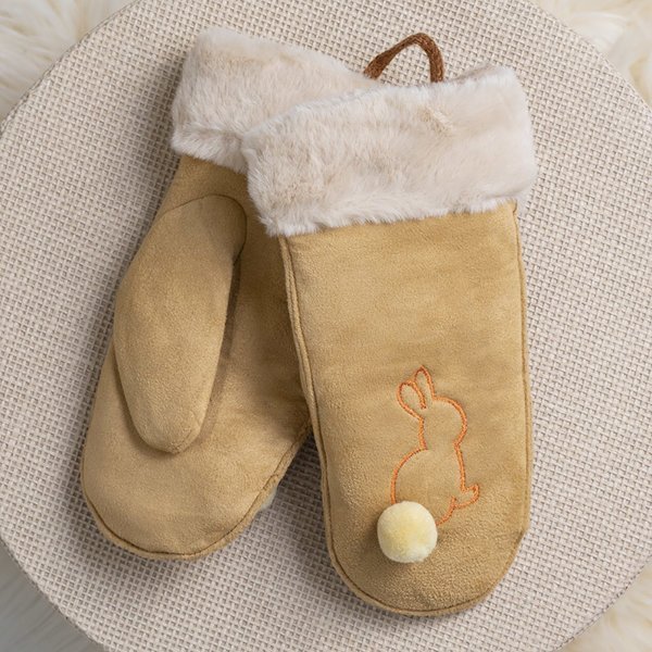 Mitaines enfant marron sur ficelle et avec mitaines - Mitaines