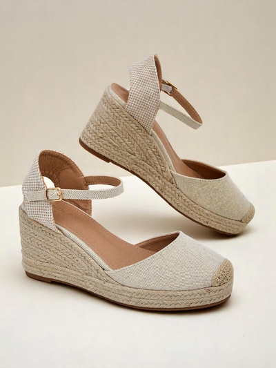 Sandales compensées pour femmes Callista Royalfashion beige cuir écologique