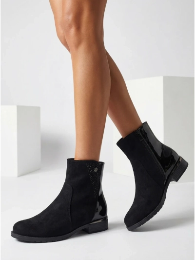 Bottines en éco-daim avec empiècements vernis Kelmo