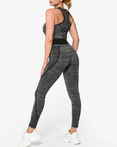 Ensemble de sport pour femme gris avec inserts noirs - Vêtements