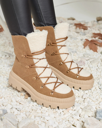 Royalfashion Bottes de trappeur isolées en peau de mouton pour femme, couleur camel Lery Walk