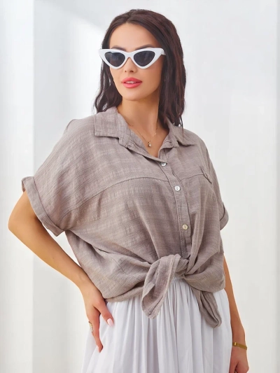 Chemise en coton pour femmes Royalfashion avec gaufrage et manches courtes