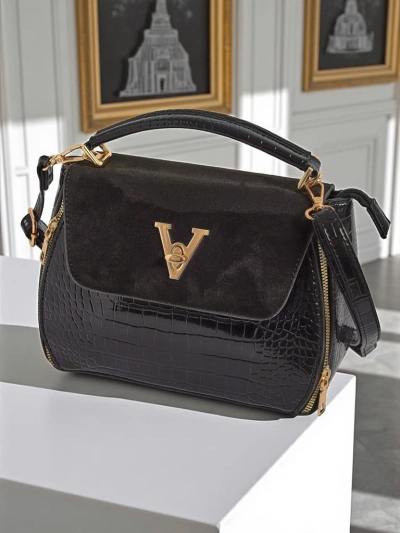 Sac à main noir pour femmes Vespera Classico cuir écologique suédé et verni