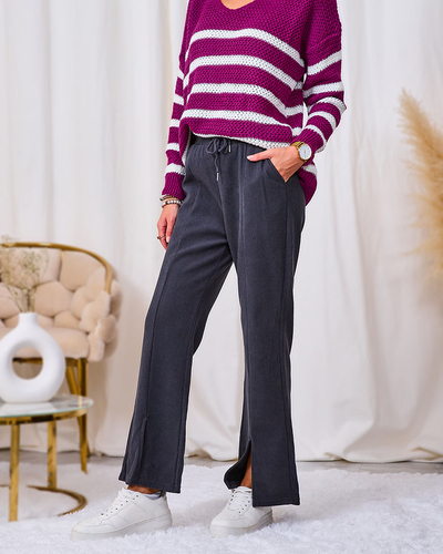Royalfashion Pantalon en velours côtelé gris foncé pour femme