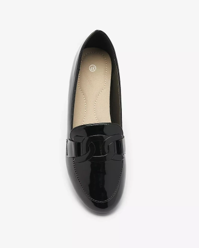 Mocassins laqués pour femme avec ornement en noir- Footwear