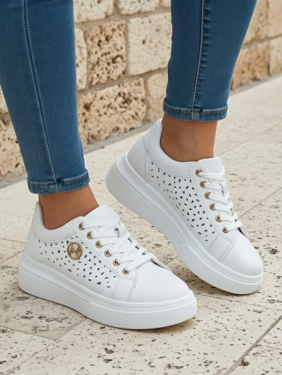 Baskets ajourées Calista Bianco pour femmes en cuir écologique, printemps, 4,5 cm