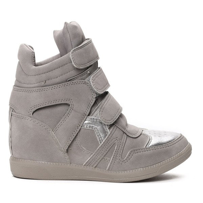 Szare sneakersy na krytym koturnie Jana- Obuwie