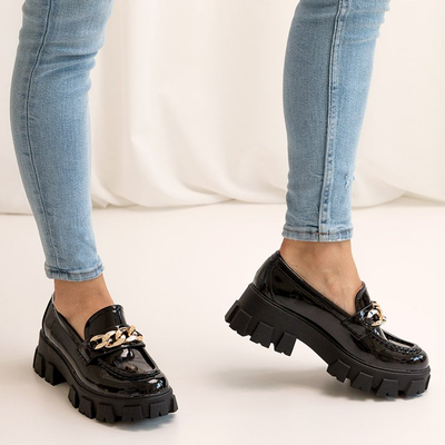 Chaussures à enfiler pour femmes laquées noires avec une chaîne Guinewra - Chaussures