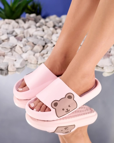 OUTLET Royalfashion Tongs en caoutchouc rose pour femme avec ours en peluche Leverika