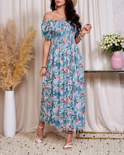 Robe midi fleurie bleue pour femme - Vêtements