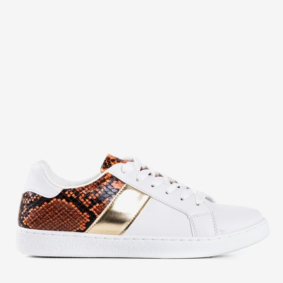 Baskets femme blanches et oranges a'la peau de serpent Clastie - Footwear