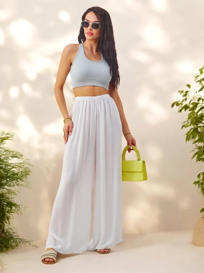 Royalfashion Pantalons droits en viscose pour femmes en tissu