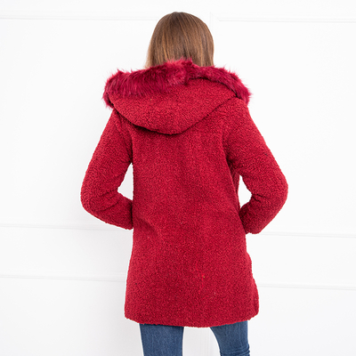 Veste rouge femme à capuche en mouton retourné - Vêtements