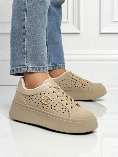Cleo Ecru Platino – sneakers beiges à plateforme Royalfashion en cuir écologique