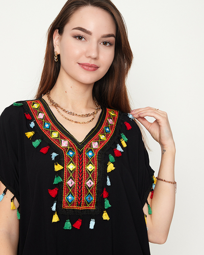 Tunique de plage d'été noire à franges pour femme - Vêtement