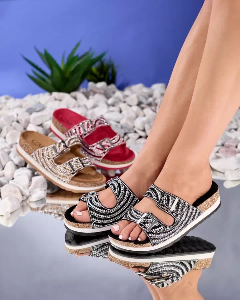 Chaussons femme avec zircons cubiques noirs Lalud-Footwear