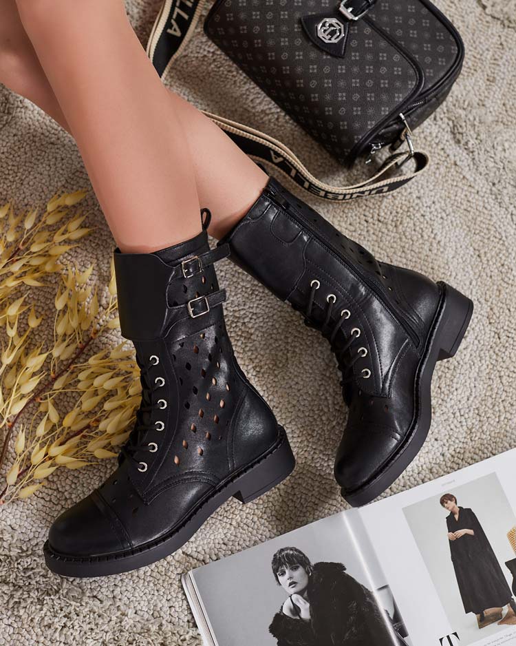 Royalfashion Bottes à lacets ajourés pour femme Belsel