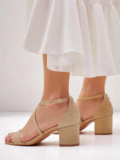 Sandales pour femmes Royalfashion Aurelia en tissu à talons dorées 41
