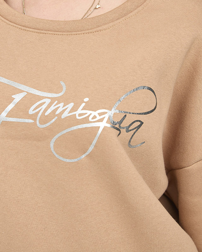 Sweat-shirt pour femme avec inscription en marron clair- Vêtements
