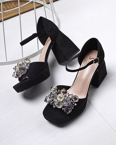OUTLET Sandales à talons hauts pour femmes, noires, avec cristaux Celidi - Footwear