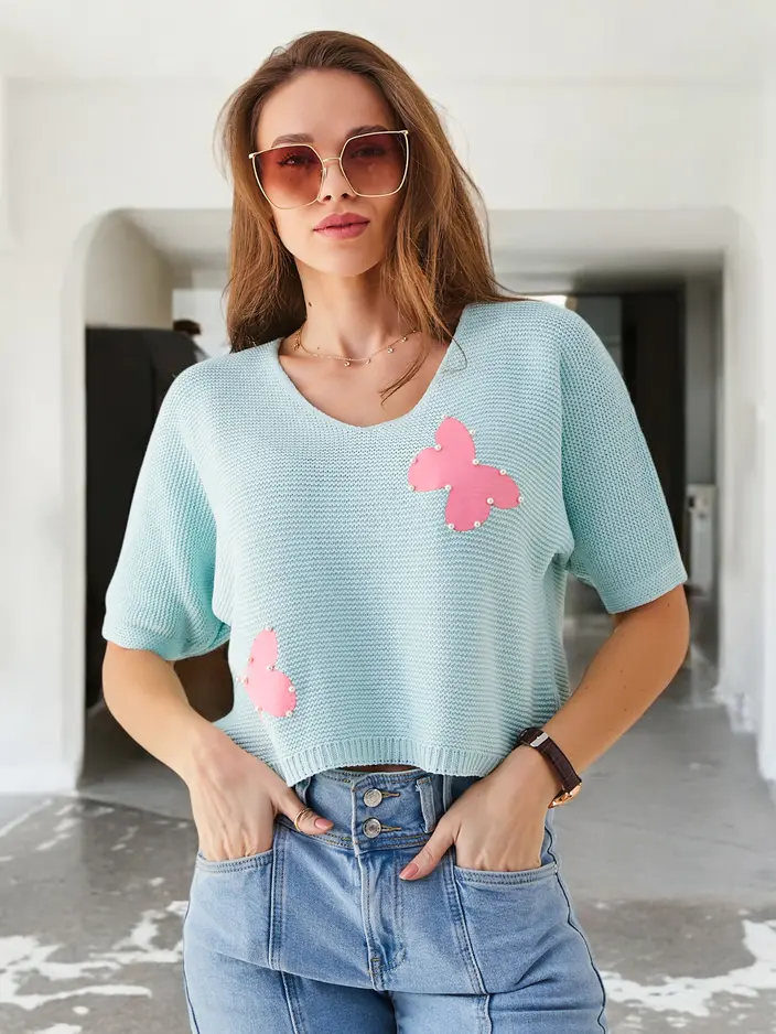 Pull court en coton pour femmes Royalfashion avec des papillons