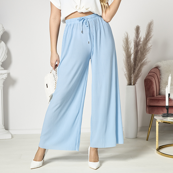 Pantalon palazzo large à plis pour femme en bleu - Vêtements
